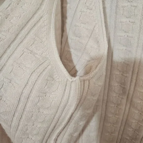 Salvatore Ferragamo Cashmere Cotton XO Cable Knit Stitch Cardigan Mens M Ivory - Picture 9 of 14